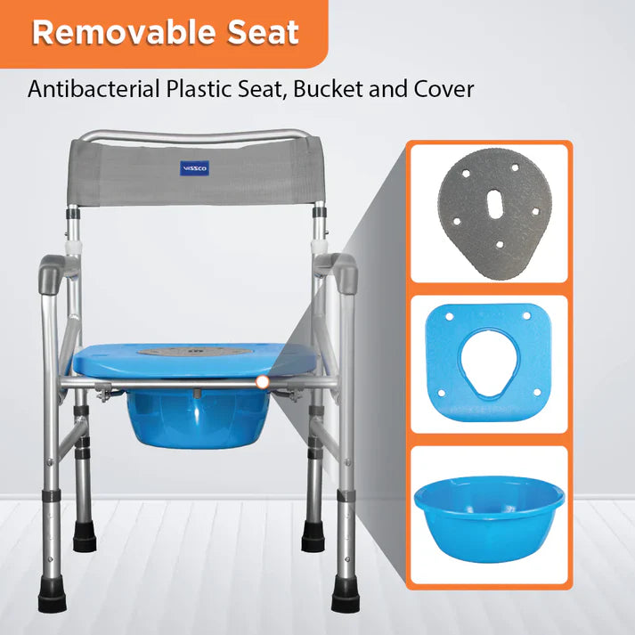 Vissco 2996 shower commode chair with removable bucket and washable backrest