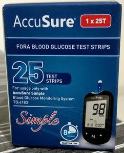 AccuSure Simple Blood Glucose Test Strips Pack of 25