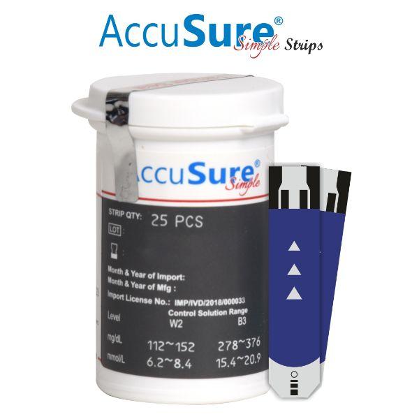 AccuSure Simple Blood 25 Glucometer Strips