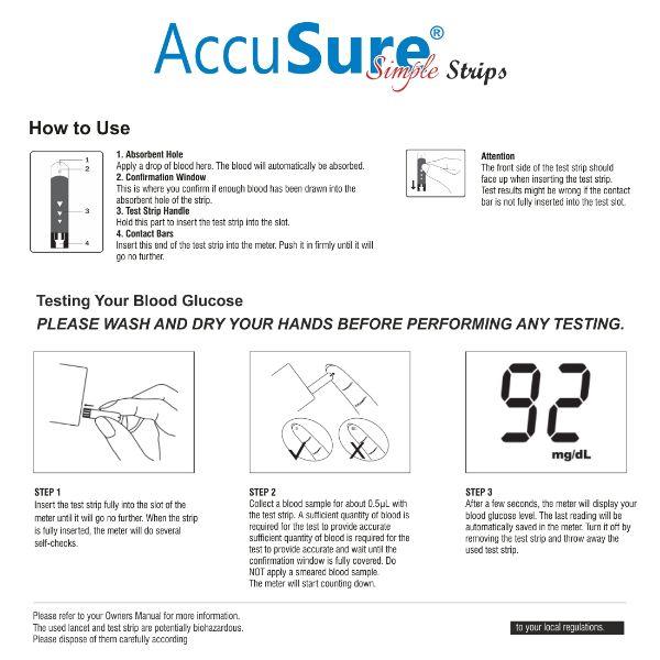 AccuSure Simple Blood 25 Glucometer Strips