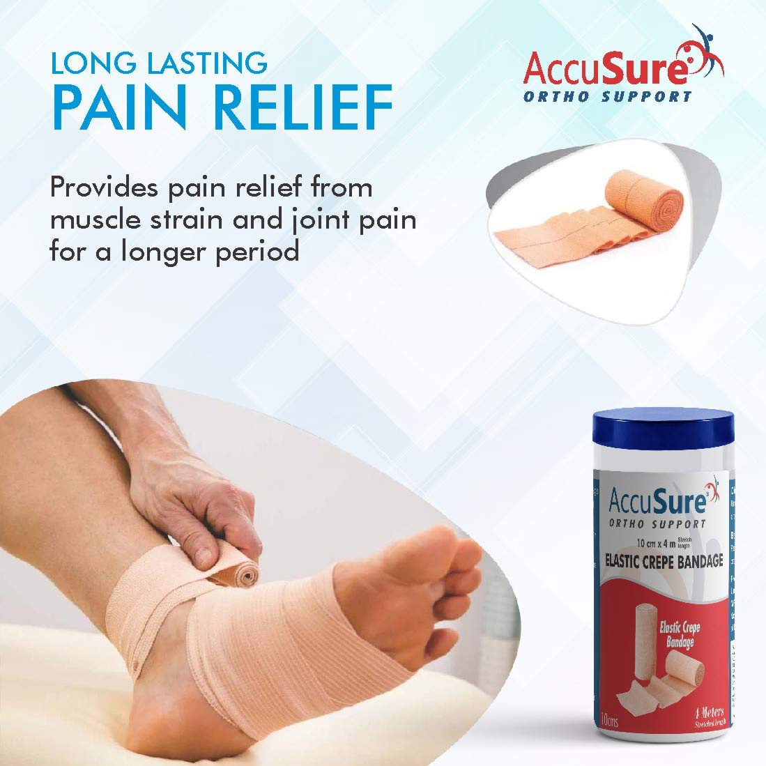 AccuSure Elastic Crepe Bandage with Hook & Loop Closure (10cm x 4mt)