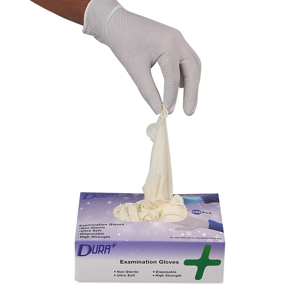 Duraplus Unisex Latex Gloves, Medical Examination Gloves (Pack of 100PCS)