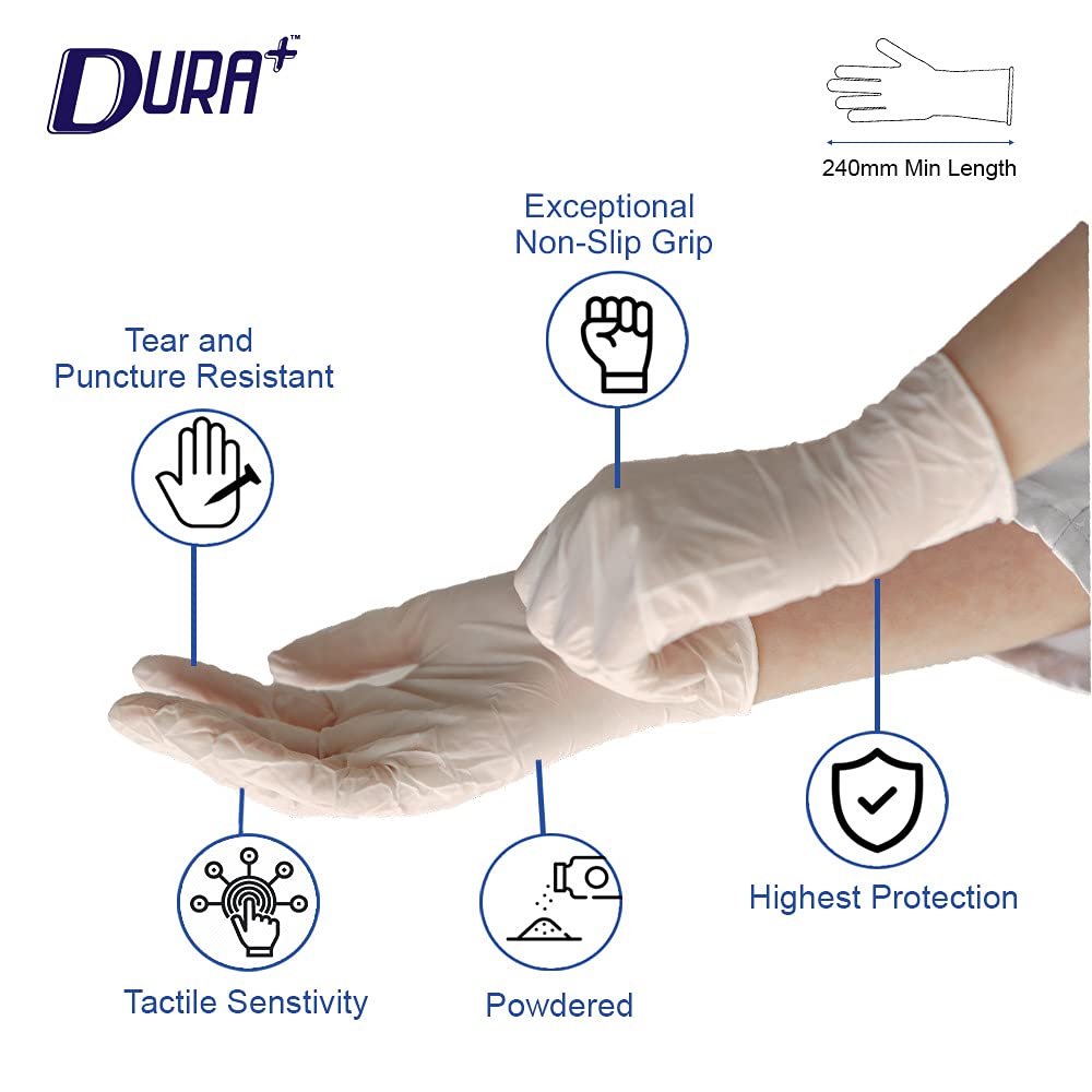 Duraplus Unisex Latex Gloves, Medical Examination Gloves (Pack of 100PCS)
