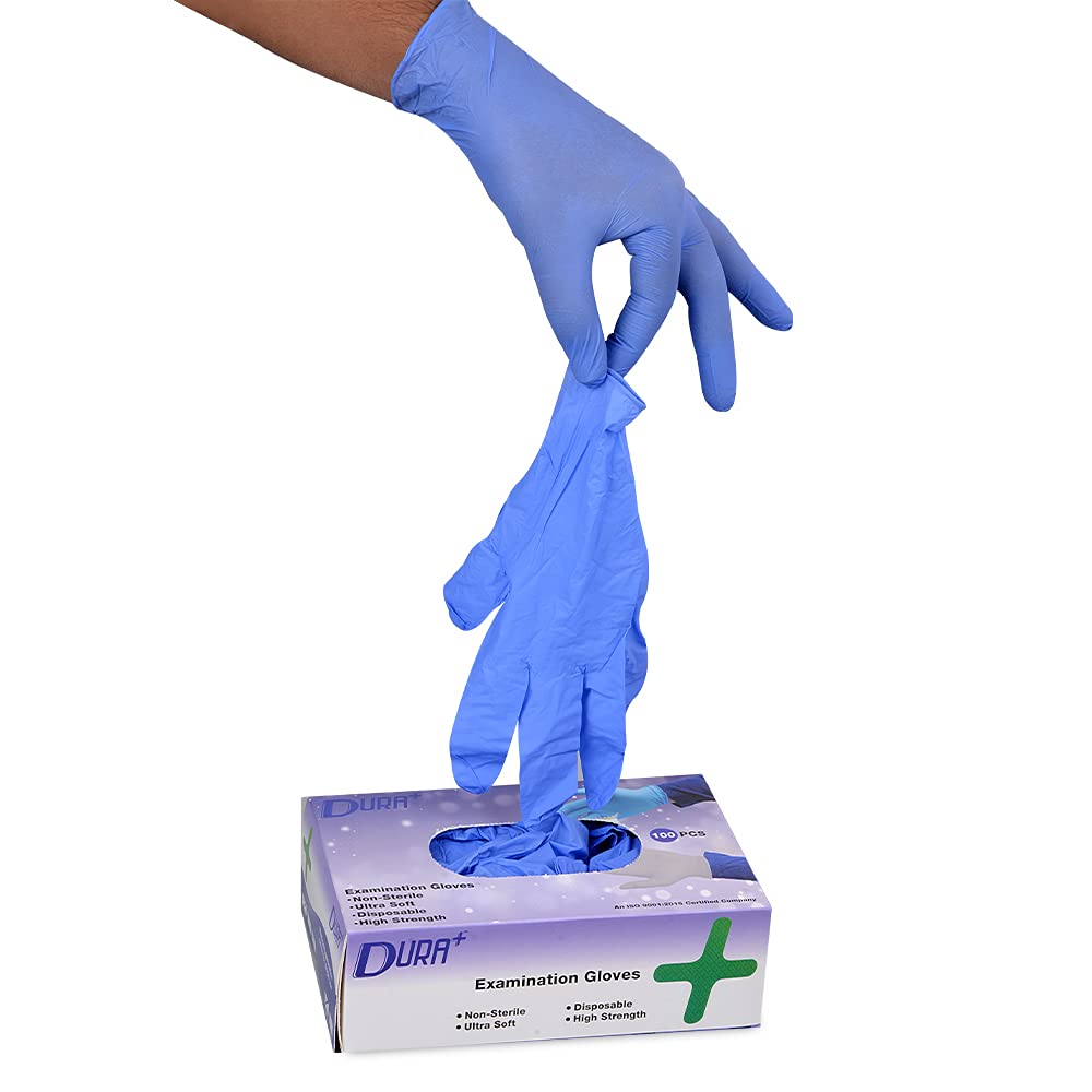 Duraplus Unisex Powder Free Ultra Soft Disposable Nitrile Medical Gloves (Pack of 100PCS)