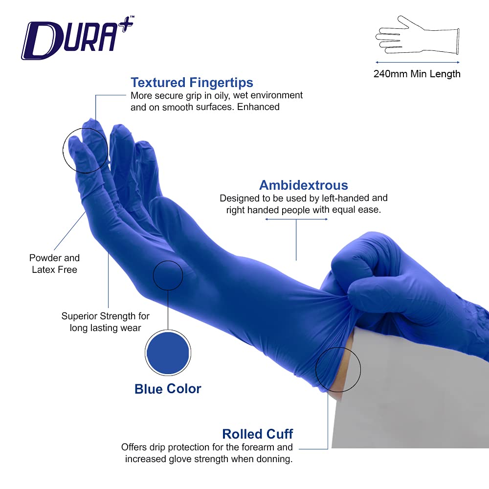 Duraplus Unisex Powder Free Ultra Soft Disposable Nitrile Medical Gloves (Pack of 100PCS)