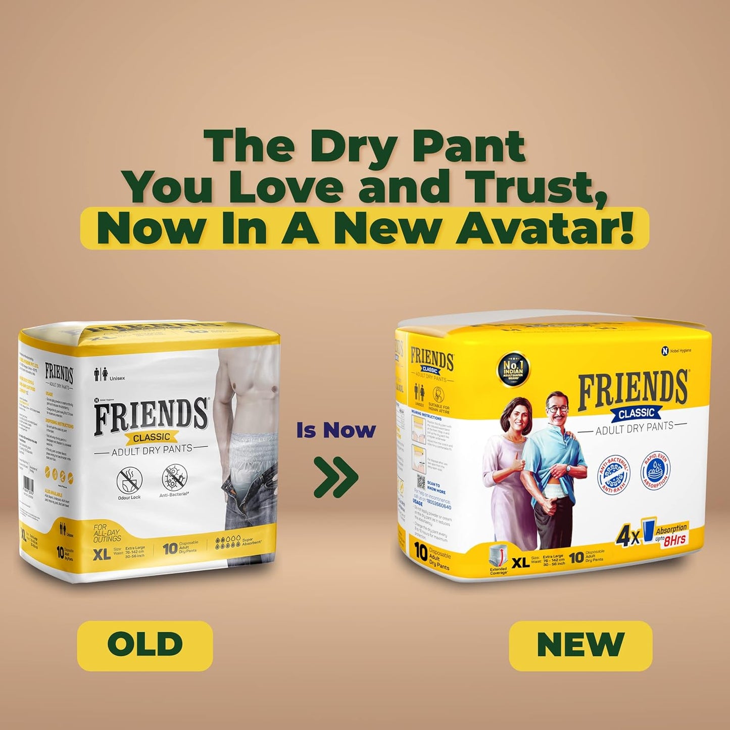 Friends Classic Adult Diapers Pants Style - 10 Count (Extra Large)