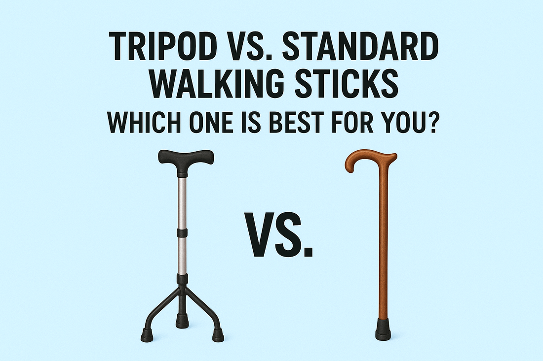 "Landscape image comparing a tripod walking stick and a standard walking stick with the title ‘Which One Is Best for You?’"