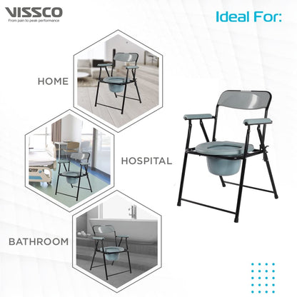 Vissco 0995 Comfort Steel Folding Commode Chair with Arm rest