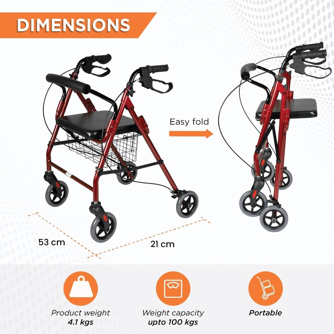 Vissco 2924 Dura Rollator Walker With Seat & Basket