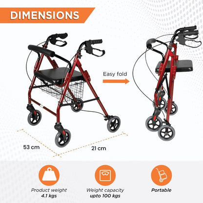 Vissco 2924 Dura Rollator Walker With Seat & Basket