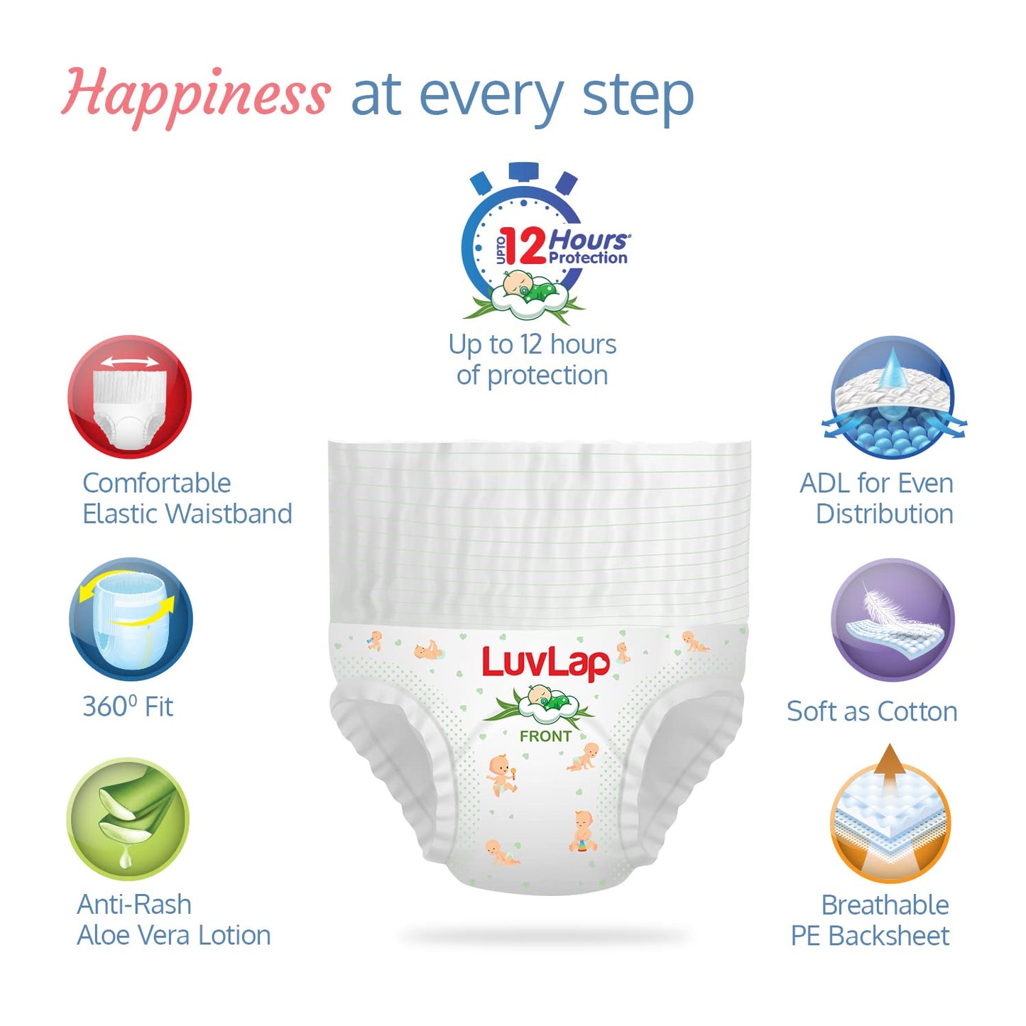 LuvLap Pant Style Baby Diapers, Large (L), 62 Count, for babies of Upto 9-14Kgs