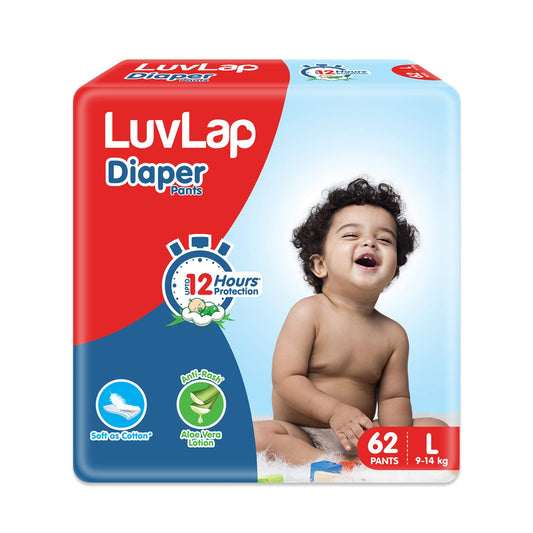 LuvLap Pant Style Baby Diapers, Large (L), 62 Count, for babies of Upto 9-14Kgs