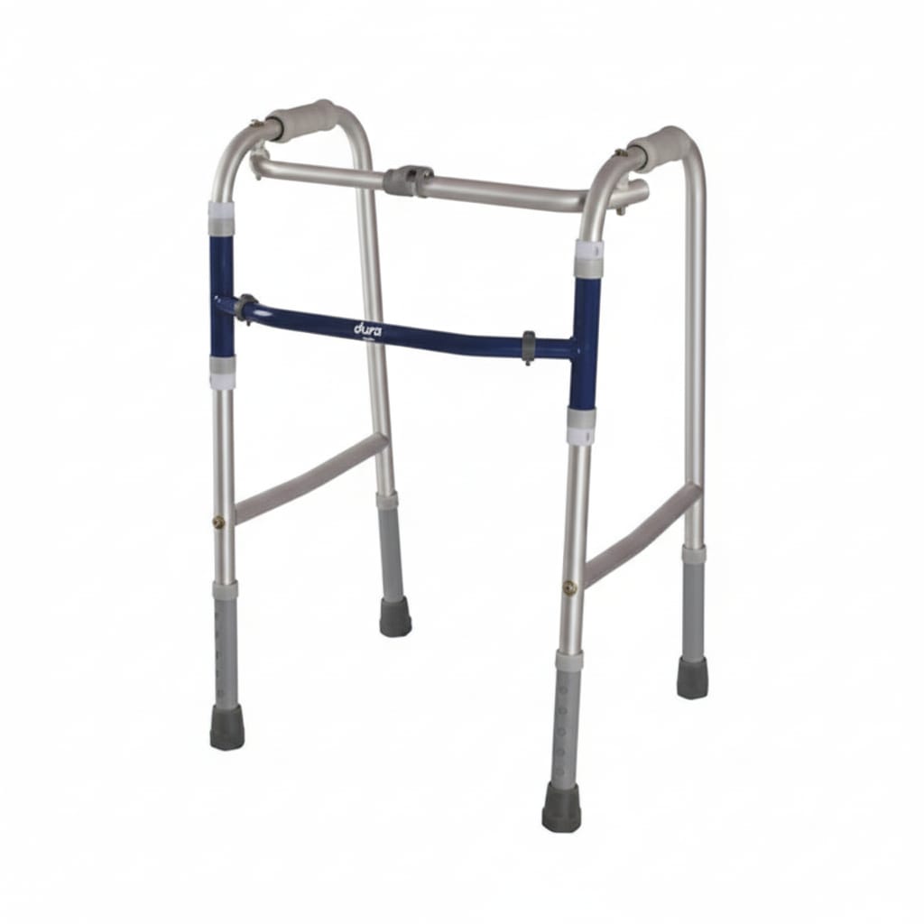 Walker with blue accents on a white background