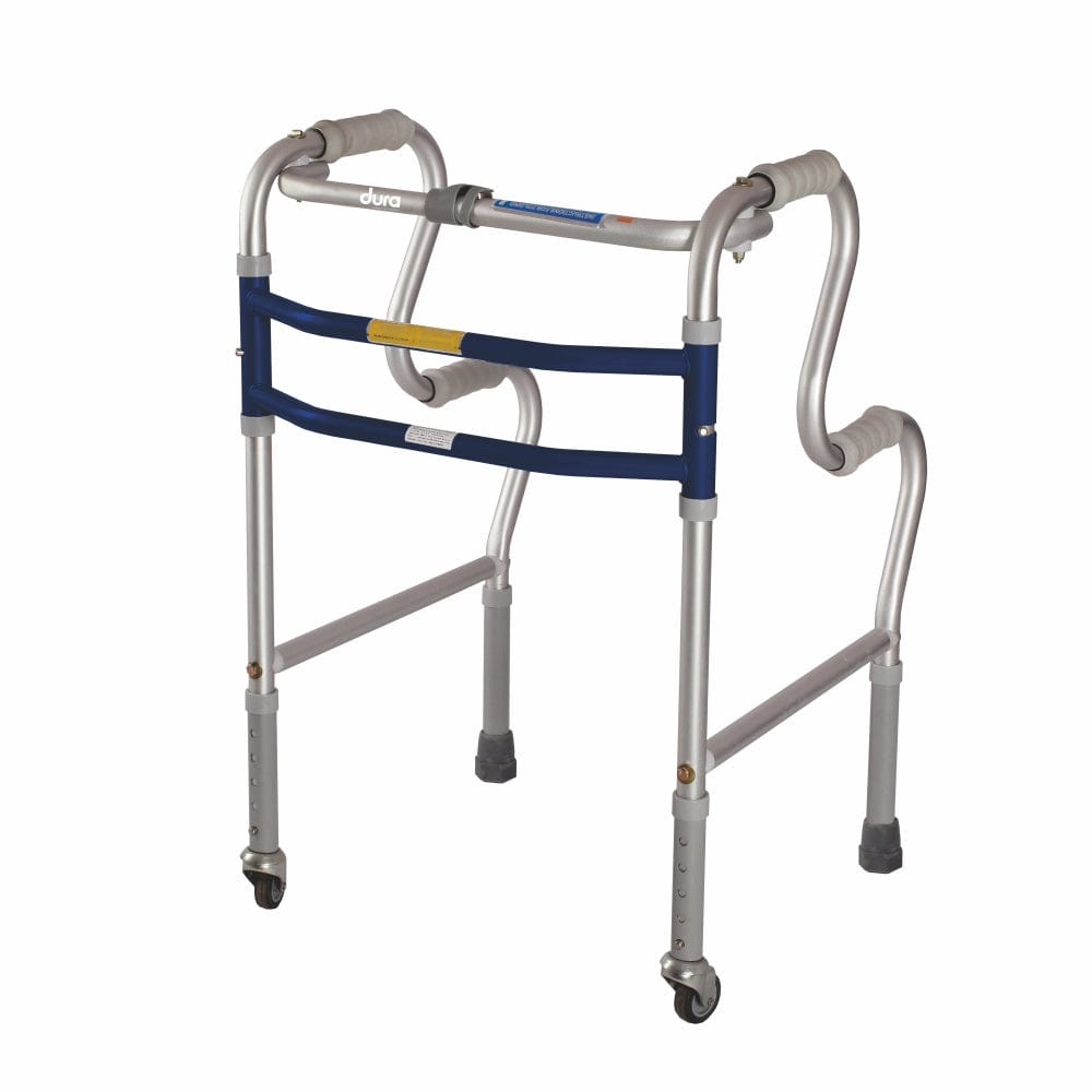 Walker with blue straps on a white background