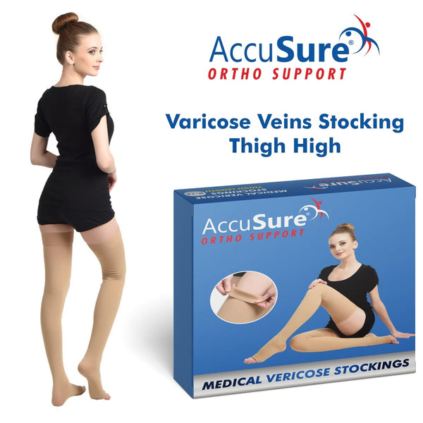 AccuSure K16 medical compression varicose stocking thigh length skin