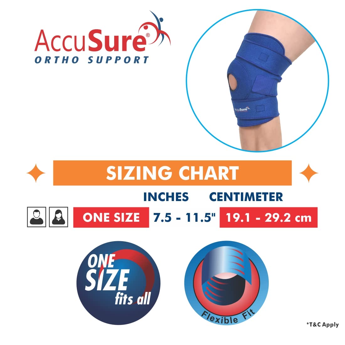 AccuSure K1 open patella knee support worn on knee