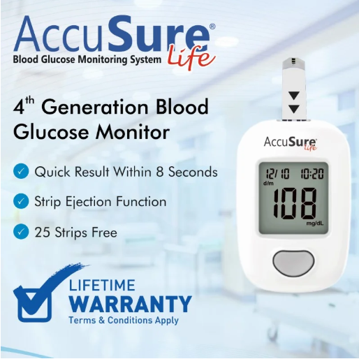 AccuSure Life Blood Glucose Meter for Home Blood Sugar Monitoring