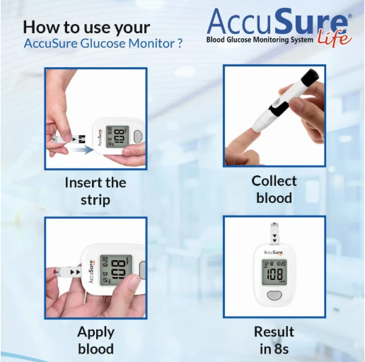 AccuSure Life Glucometer Kit with Test Strips and Testing Accessories