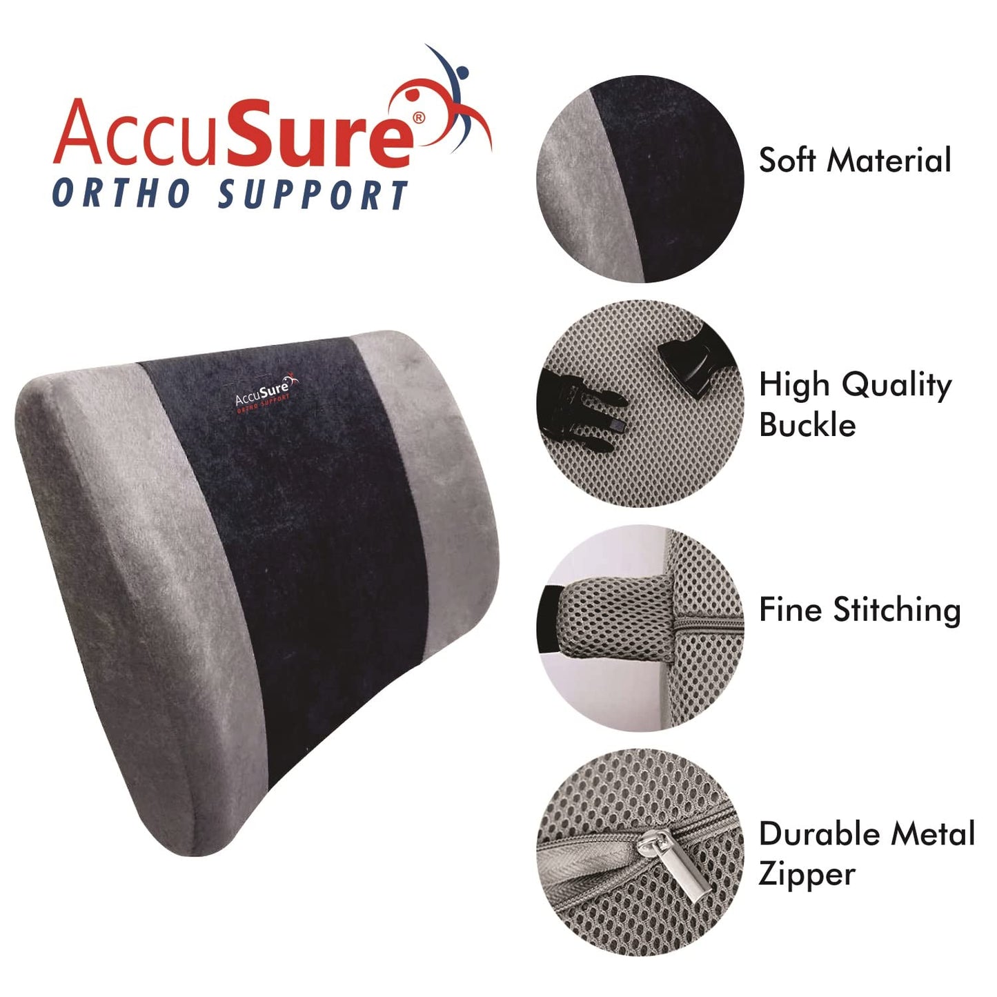 AccuSure Orthopedic Lower Backrest R2 lumbar support cushion for office chair and car seat