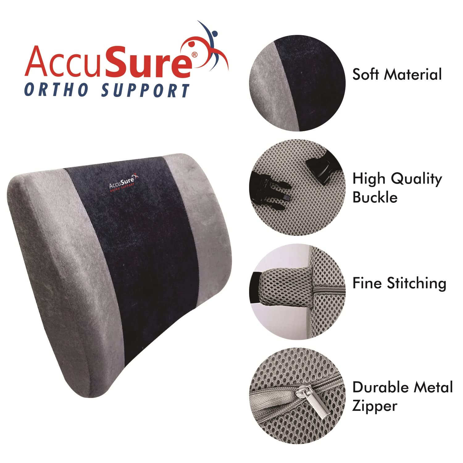 AccuSure Orthopedic Lower Backrest R2 lumbar support cushion for office chair and car seat
