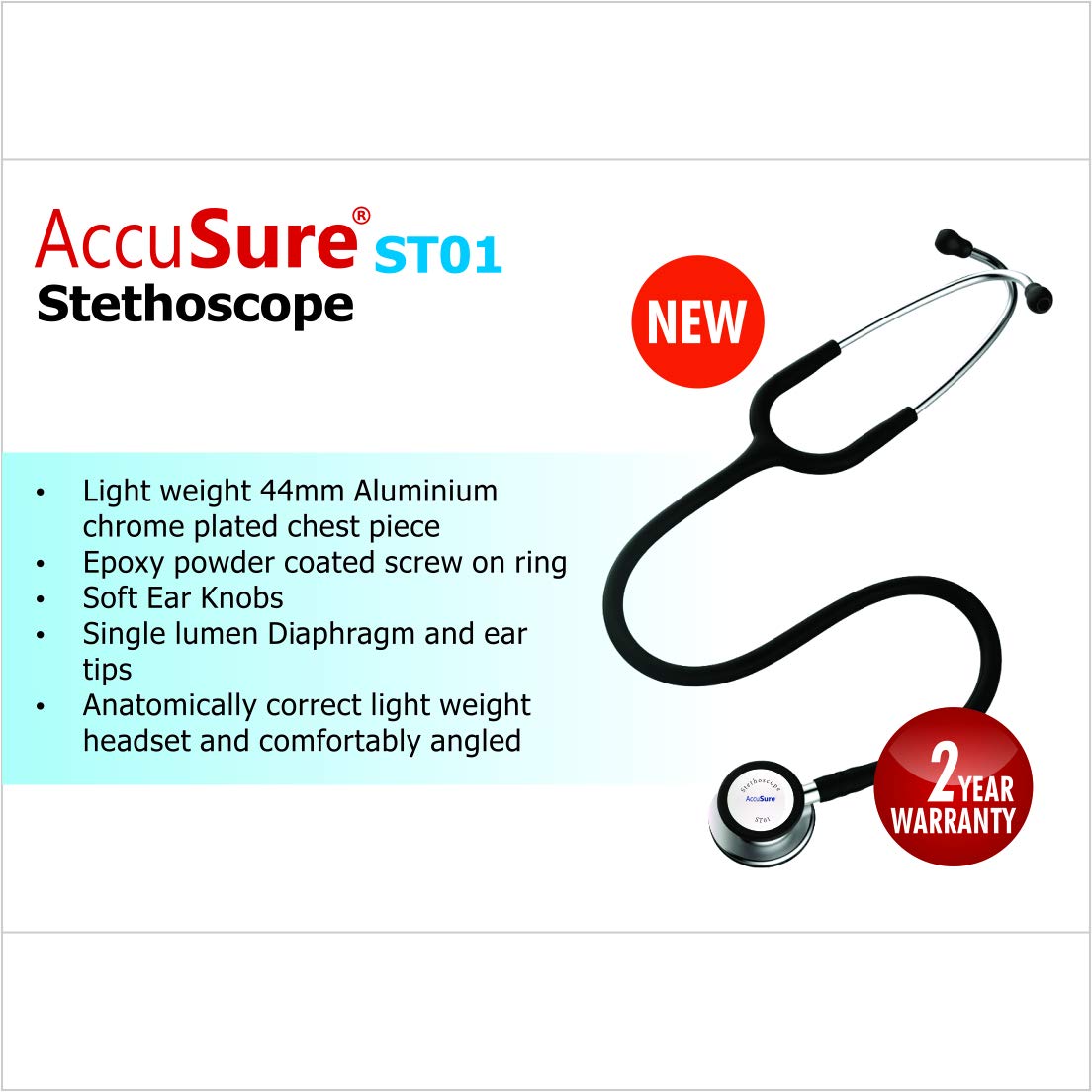 AccuSure ST01 stethoscope soft ear knobs and headset