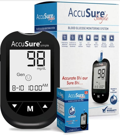 AccuSure Simple Glucometer with 25 test strips