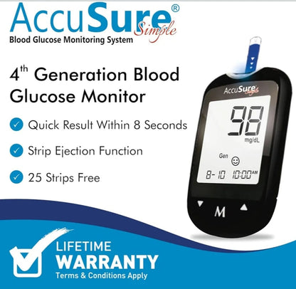 AccuSure Simple Glucometer kit with test strips and lancing device