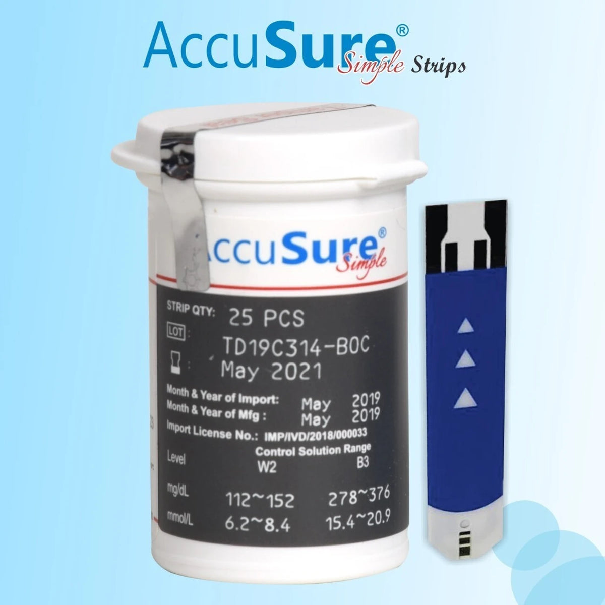 AccuSure Simple Blood Glucose 25 Test Strips