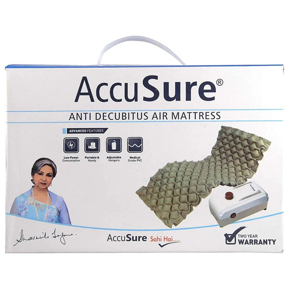 AccuSure air mattress pump and mattress setup for bedridden patients