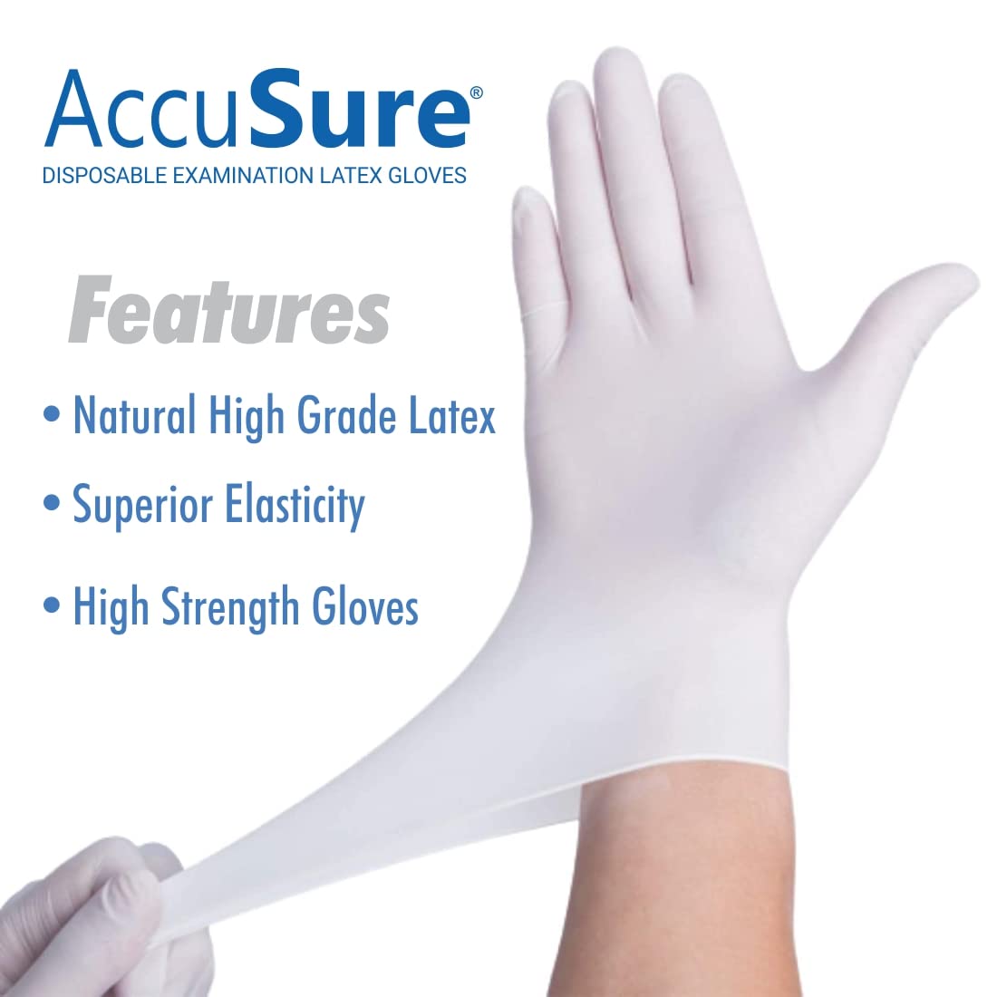 AccuSure disposable latex examination gloves textured surface
