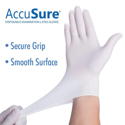 AccuSure latex examination gloves available in small medium and large