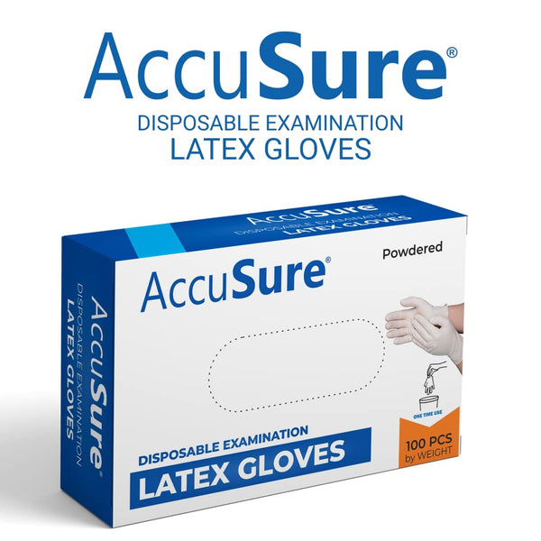 AccuSure powdered latex disposable examination gloves pack of 100
