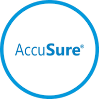 AccuSure((healthcare products brand)) logo in a blue circle