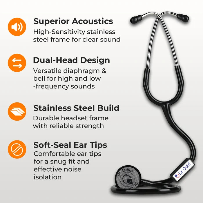 Dr. Odin OST005 black dual head stethoscope for doctors 