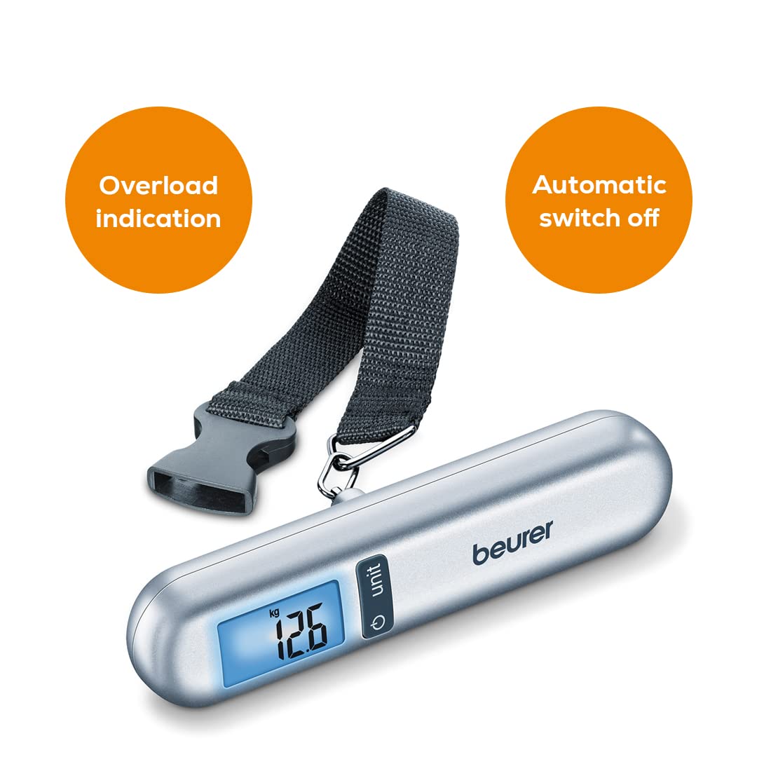 Beurer LS 06 blue backlit LCD luggage weighing scale