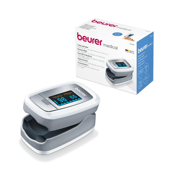 Beurer PO30 fingertip pulse oximeter with packaging

