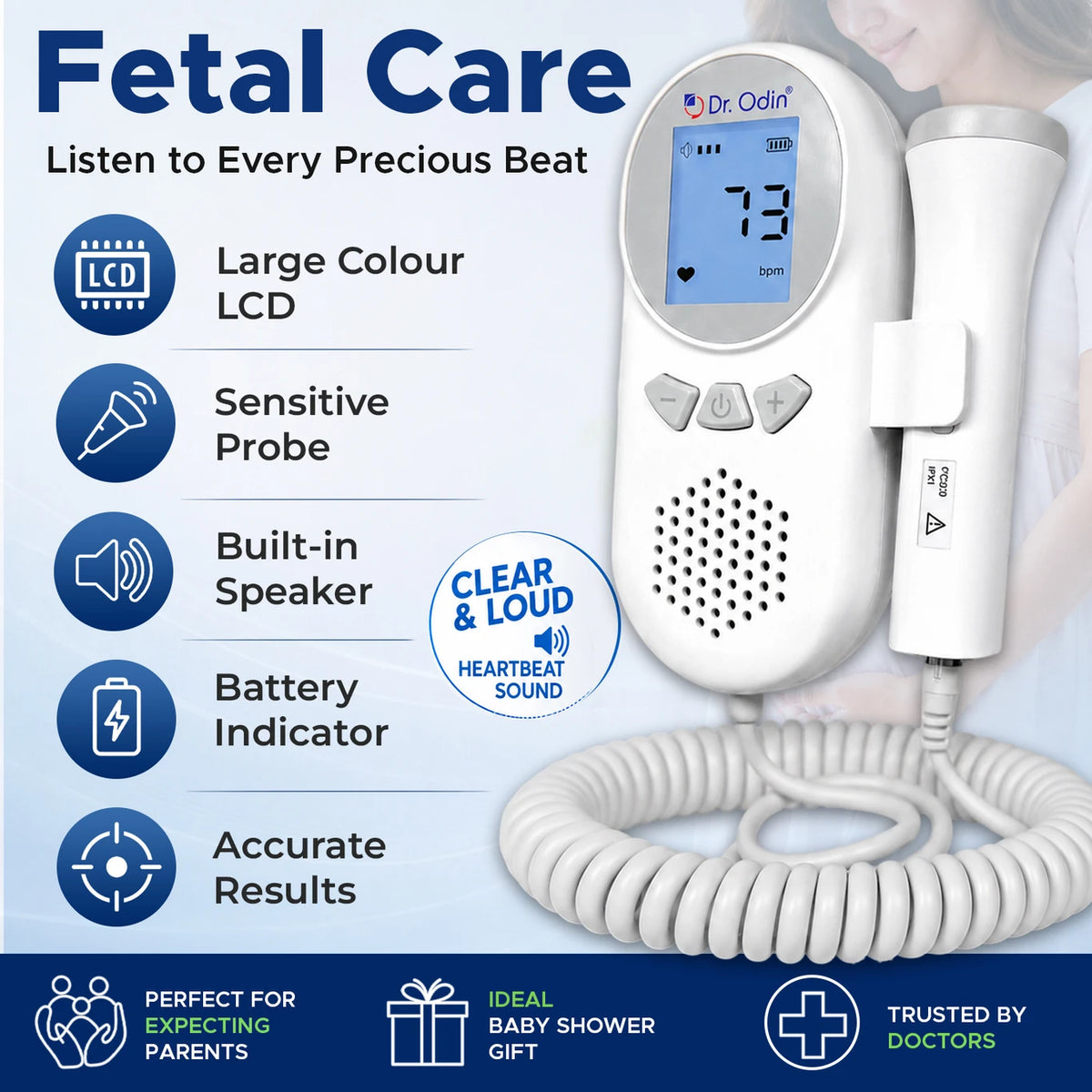 Dr Odin OFD105 fetal Doppler with ultrasound gel and AA batteries