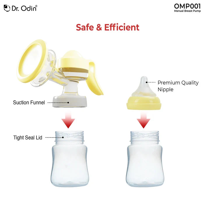 Dr Odin OMP001 manual breast pump with wide-neck feeding bottle
