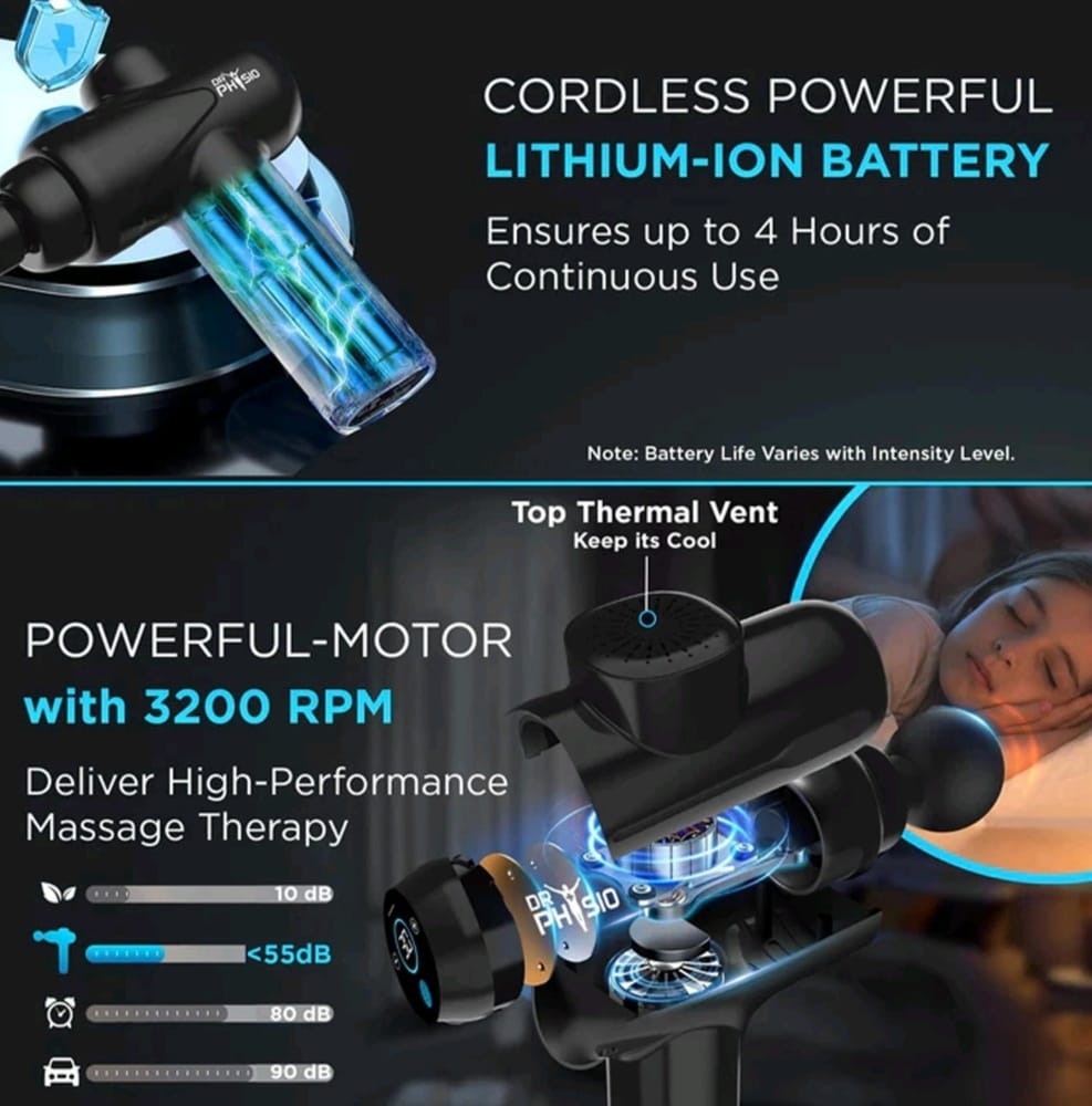 Dr Physio Touch Dynamo 1049 rechargeable massage gun for home and gym use