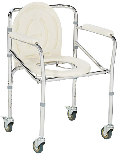 Flamingo Classic Commode Chair with Wheels adjustable mobile toilet chair