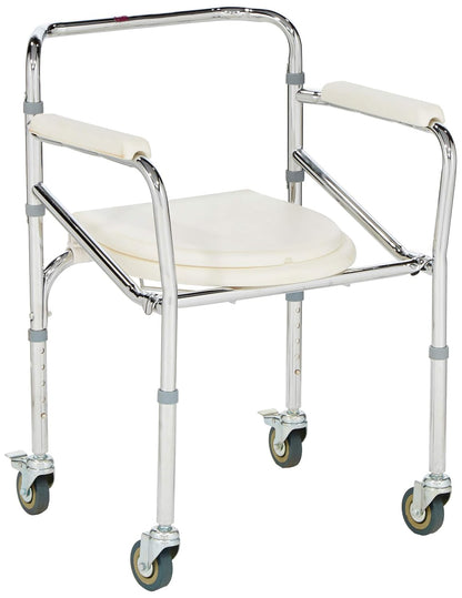 Flamingo commode chair with lockable wheels and supportive backrest