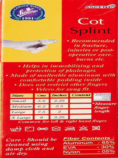 Flamingo finger splint with adjustable hook-and-loop strap