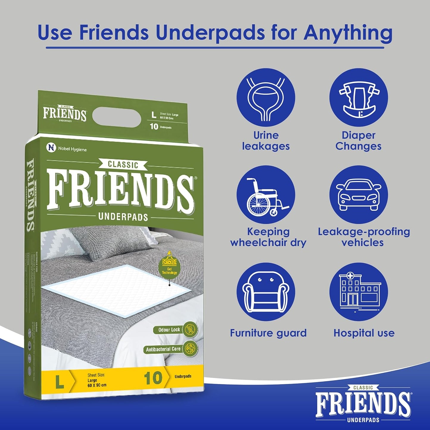 Friends Classic disposable underpad large 60 x 90 cm front packaging