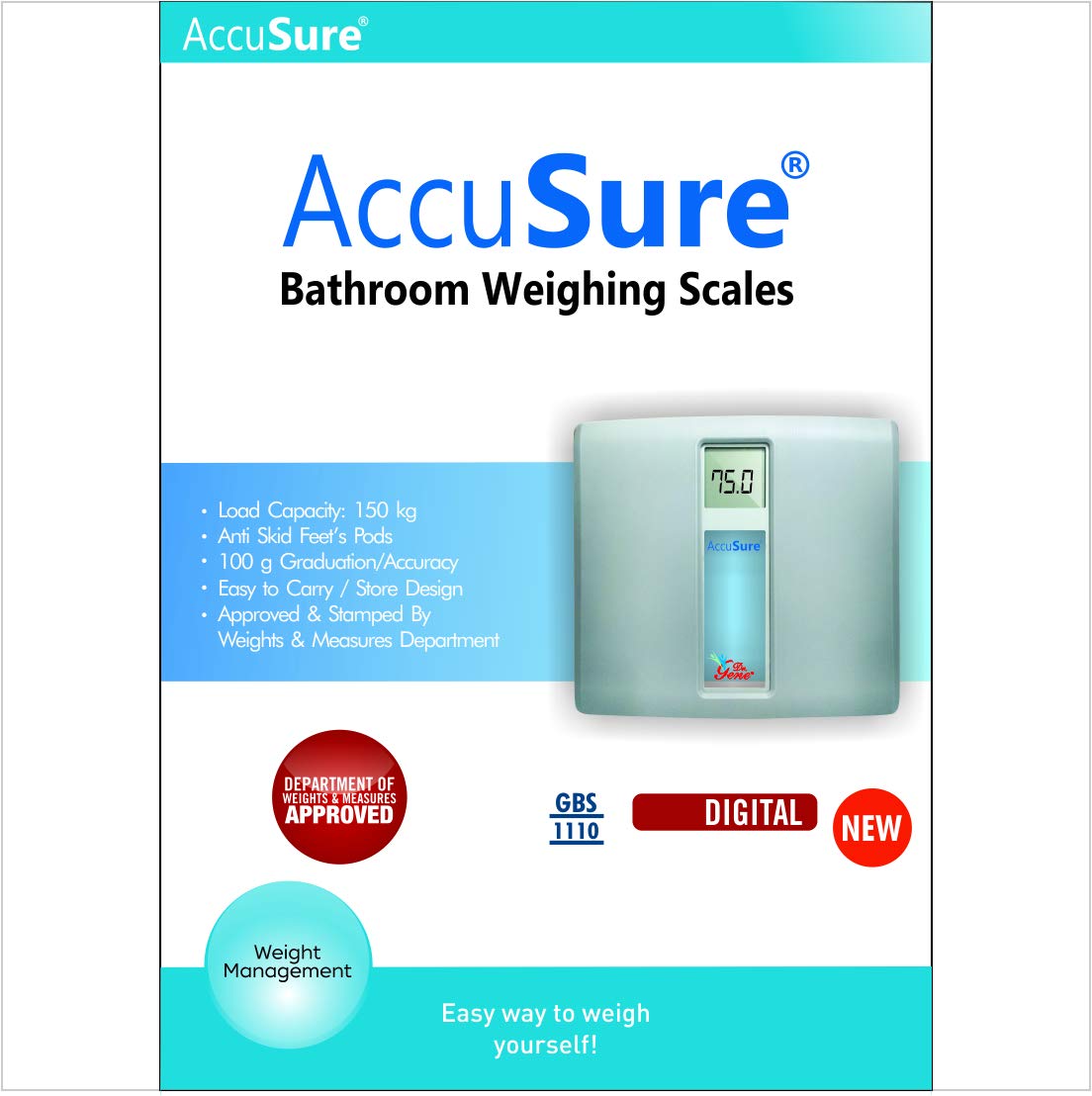 AccuSure Bathroom Weighing Scales Digital GBS 1110