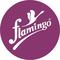 Flamingo ((healthcare products brand)) logo on a purple circle
