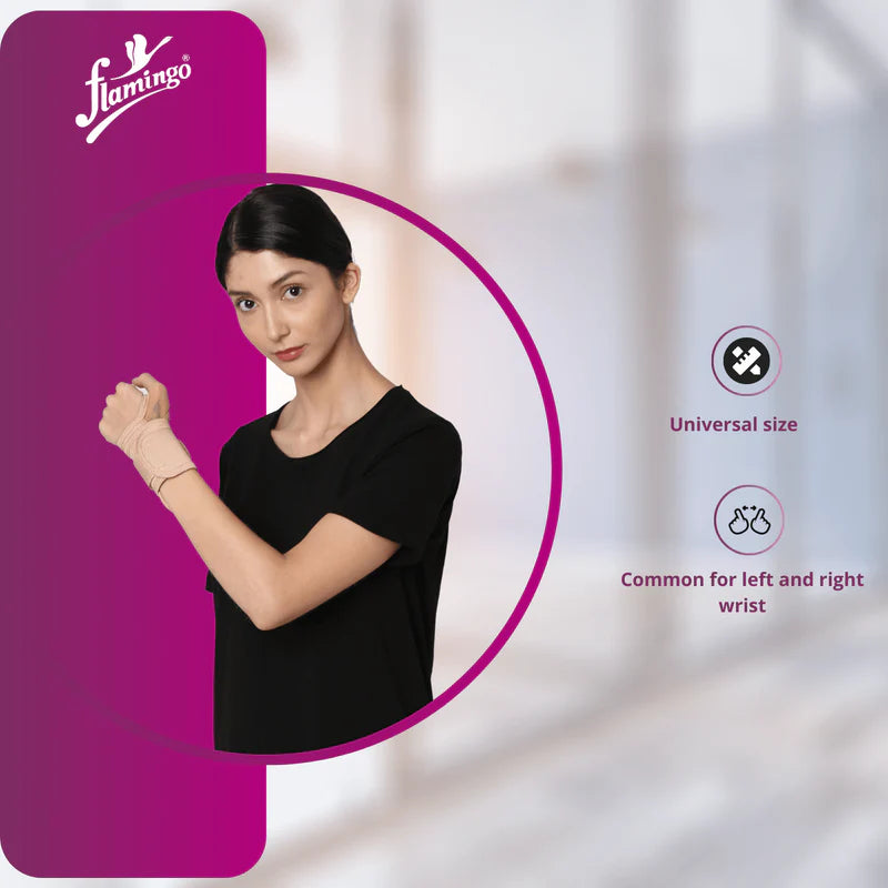 Woman wearing a product with Flamingo branding on a pink background