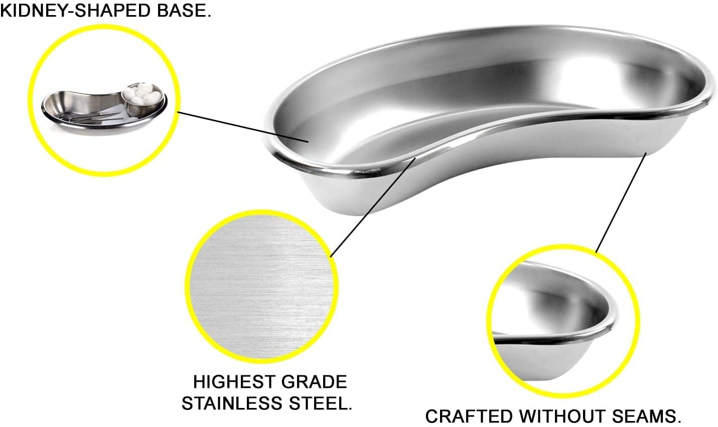 Set of 2 stainless steel kidney trays 8 inch