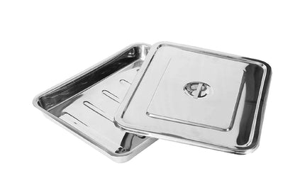 Stainless steel medical instrument tray with matching lid