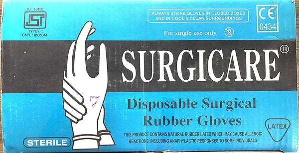 Surgicare disposable surgical rubber gloves pack of 25 pairs