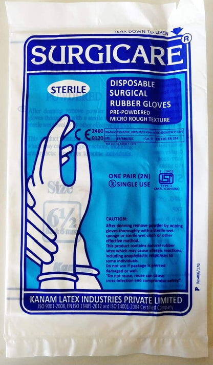 Surgicare sterile latex surgical gloves available in multiple sizes